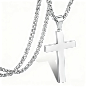 Stainless Steel Cross Pendant Necklace Polished Matte Hip Hop Style Jewelry Wheat Chain Religious Charm For Men Women