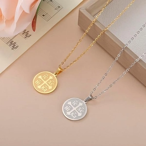 Two Orthodox IC XC NIKA cross medallion necklaces in gold and silver stainless steel