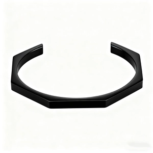 Brazalete abierto de acero inoxidable negro minimalista con diseño hexagonal para hombres
