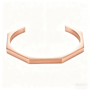 Brazalete abierto hexagonal geométrico minimalista con elegante acabado en oro rosa