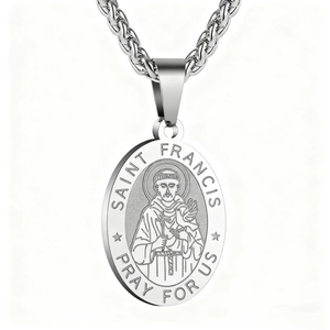 Collana Con Pendente Ovale Religioso San Francesco In Acciaio Inossidabile Medaglia Di Preghiera Cattolica Gioielli Per Uomo E Donna