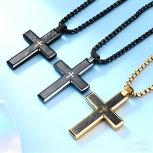 Punk Uomo Collana con Pendente a Croce in Acciaio Inossidabile Gotico Bicolore Geometrico Smussato Gioielli Religiosi Donna Unisex Regalo