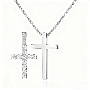 Collier Pendentif Double Croix en Acier Inoxydable Zircone Poli Deux Croix Bijoux Hip Hop Hommes Femmes Chaîne Box