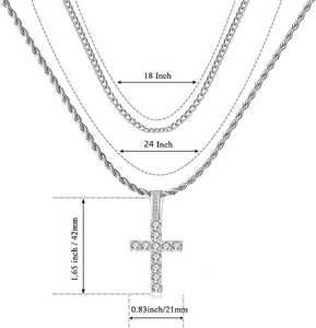 Tableau des tailles détaillé du pendentif croix avec chaînes de 18 et 24 pouces