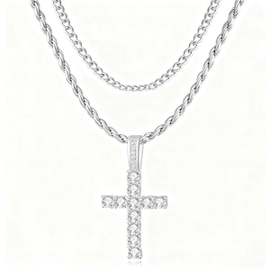 Collier Pendentif Croix Hip Hop Iced Out Chaîne Torsadée en Acier Inoxydable Alliage Strass Collier Superposé Homme Femme Tendance