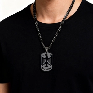 Herren Edelstahl Militär-Halskette mit deutschem Adlerwappen und gedrehter Kette