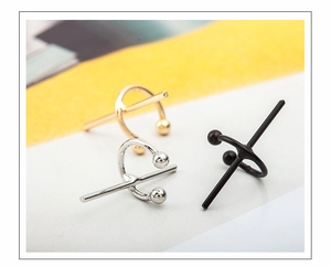 Three-color set of C-shaped geometric cross ear clips in gold silver and black