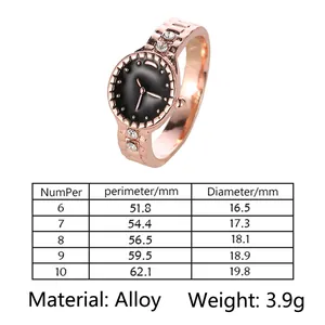 Size chart and dimensions for the creative rose gold watch-shaped fashion ring