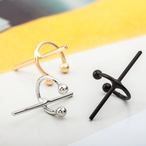 Minimalist geometric C-shaped cross ear cuffs in polished gold, silver and black finishes