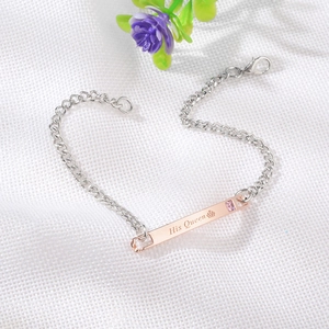 His Queen crown bracelet with rose gold nameplate and pink crystal in heart shape