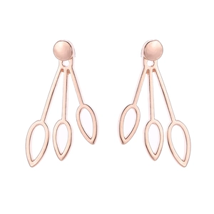 Elegant rose gold hollow leaf earrings with drop design on a clean white background