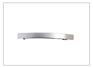 Detailed view of silver metal hair clip with a brushed matte texture and curved design