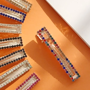 Fermagli per capelli rettangolari scintillanti con doppia fila di strass colorati
