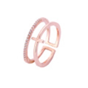 Minimalist rose gold double-layer open ring featuring cross design and paved zircon accents