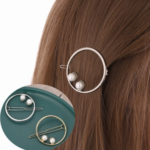 Minimalist Round Geometric Hair Clip Alloy Metal Frame With Faux Artificial Pearl Gold Silver Hairpin Elegant Accessory For Women