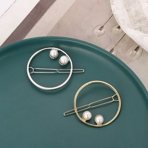 Elegant gold and silver geometric round hair clips set with white pearls for women