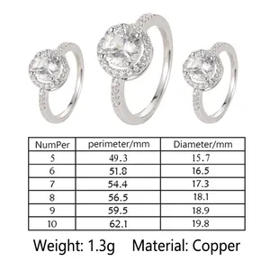 Size chart for micro-pave zircon rings with diameter and circumference measurements