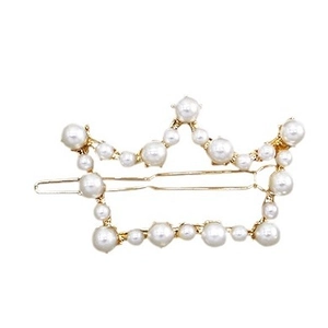 Elegante fermaglio per capelli a corona dorata con perle bianche per donne e ragazze