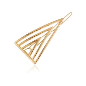 Minimalist gold geometric triangle hair clip with a polished alloy finish on a white background