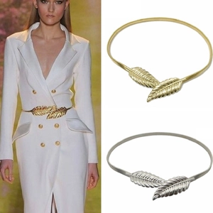 Elegant Metal Leaf Waist Chain Belt For Women Elastic Spring Chain Dress Belt Gold Silver Plated Zinc Alloy Leaf Jewelry Accessory