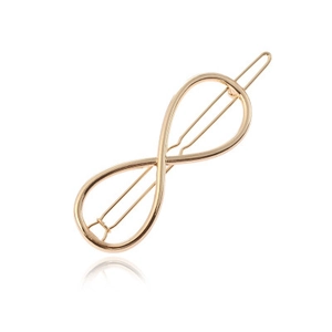 Polished gold infinity symbol hair clip with a minimalist metal alloy design