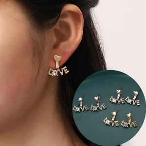 Legierung Strass LOVE Buchstabe Herz Ohrstecker Für Damen Galvanisierte Mode Herzförmige Alphabet Ohrringe Schmuck Geschenk