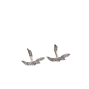 Detailed macro view of rhinestone leaf ear jacket with silver sparkling wing design