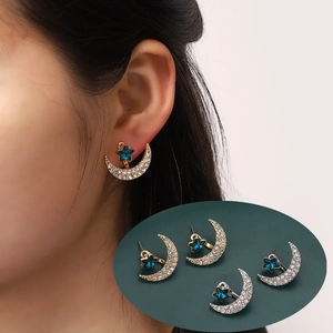 Fashion Star Moon Rhinestone Stud Earrings For Women Elegant Alloy Stainless Steel Moon Star Front Back Earrings Jewelry