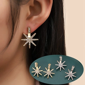 Luxury Octagonal Star Stud Earrings Alloy Zirconia Rhinestone With Silver Earring Post For Women Fashion Party Jewelry