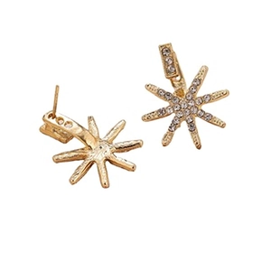 Elegant gold sunburst stud earrings with sparkling pavé crystals in a minimalist star shape