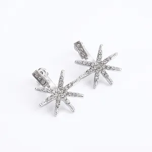 Elegant silver starburst stud earrings with micro-pave white cubic zirconia crystals