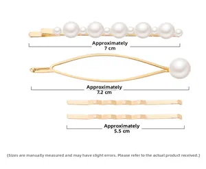 Tableau des tailles détaillé pour lot de 4 pinces à cheveux avec perles et dimensions en cm