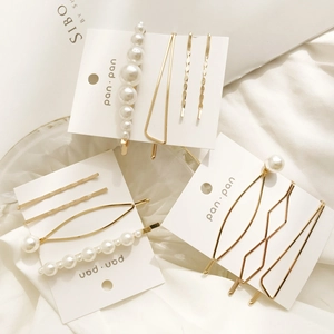 Élégant lot de 4 barrettes à cheveux dorées avec perles de style coréen minimaliste