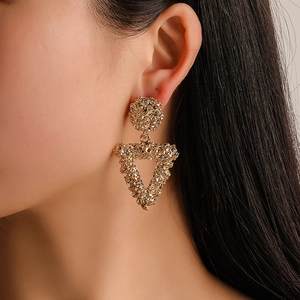 Fashion Hammered Texture Geometric Triangle Dangle Earrings With Stainless Steel Earring Post Alloy Jewelry For Women Daily Wear