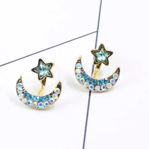Vintage Asymmetric Star And Moon Stud Earrings For Women Gold Plated Alloy Rhinestone Jewelry Accessories Fashion Gift