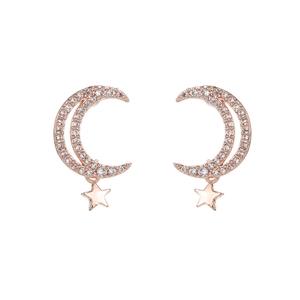 Elegant rose gold star and moon stud earrings with sparkling cubic zirconia inlay