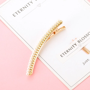 Elegant Zinc Alloy Faux Artificial Pearl Rhinestone Hair Clip Sweet Minimalist Gold Duckbill Side Clip For Women Daily Accessories