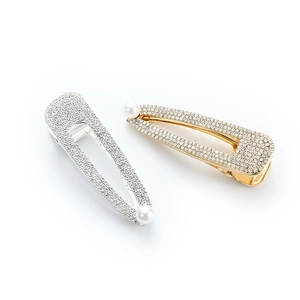 Ensemble de barrettes élégantes en strass et perles finitions dorée et argentée