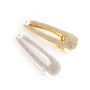 Lot de barrettes goutte d'eau élégantes avec strass et perles blanches en or et argent