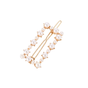 Eleganter rechteckiger Haarclip mit weißen Perlen und goldener Legierung für Damen