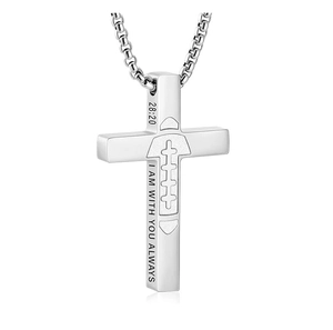 Silver stainless steel football cross necklace engraved with bible verse and box chain