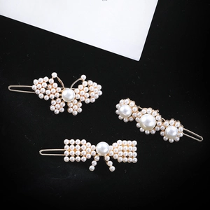 French Vintage Gold Alloy Artificial Pearl Hair Clip Elegant Butterfly Bow Flower Design Side Clip For Women Fashion Hair Accessories
