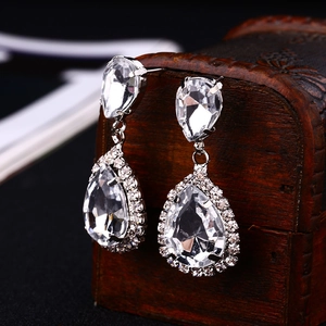 Sparkling silver pear-cut zircon drop earrings for women with halo diamonds and studs