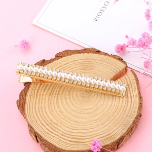 Barrette à cheveux élégante en or avec perles et strass au style français chic