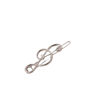 Elegant silver treble clef music note hair clip with white pearl and sparkling zircon