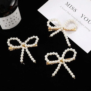 Barrette À Cheveux Noeud En Künstliche Perles Élégante Pour Femmes Alliage Doré Künstliche Perles D'Imitation Blanches Accessoire Cheveux Mariage Fête