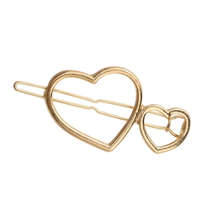 Barrette à cheveux élégante en forme de double cœur doré avec design ajouré pour femmes