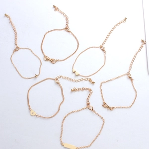 6-piece gold chain bracelet set with infinity, heart, and Love charms for women