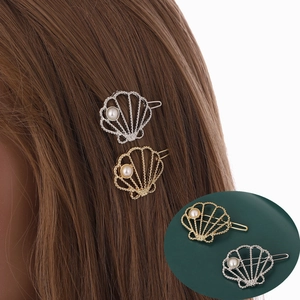 Eleganti fermagli per capelli a conchiglia con perle e cristalli in set oro e argento