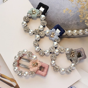 Koreanischer Stil Strass Imitation Künstliche Perle Blume Haarspange Damen Legierung Süß Rund Stoff Umwickelt Zubehör Für Tägliche Party Haar